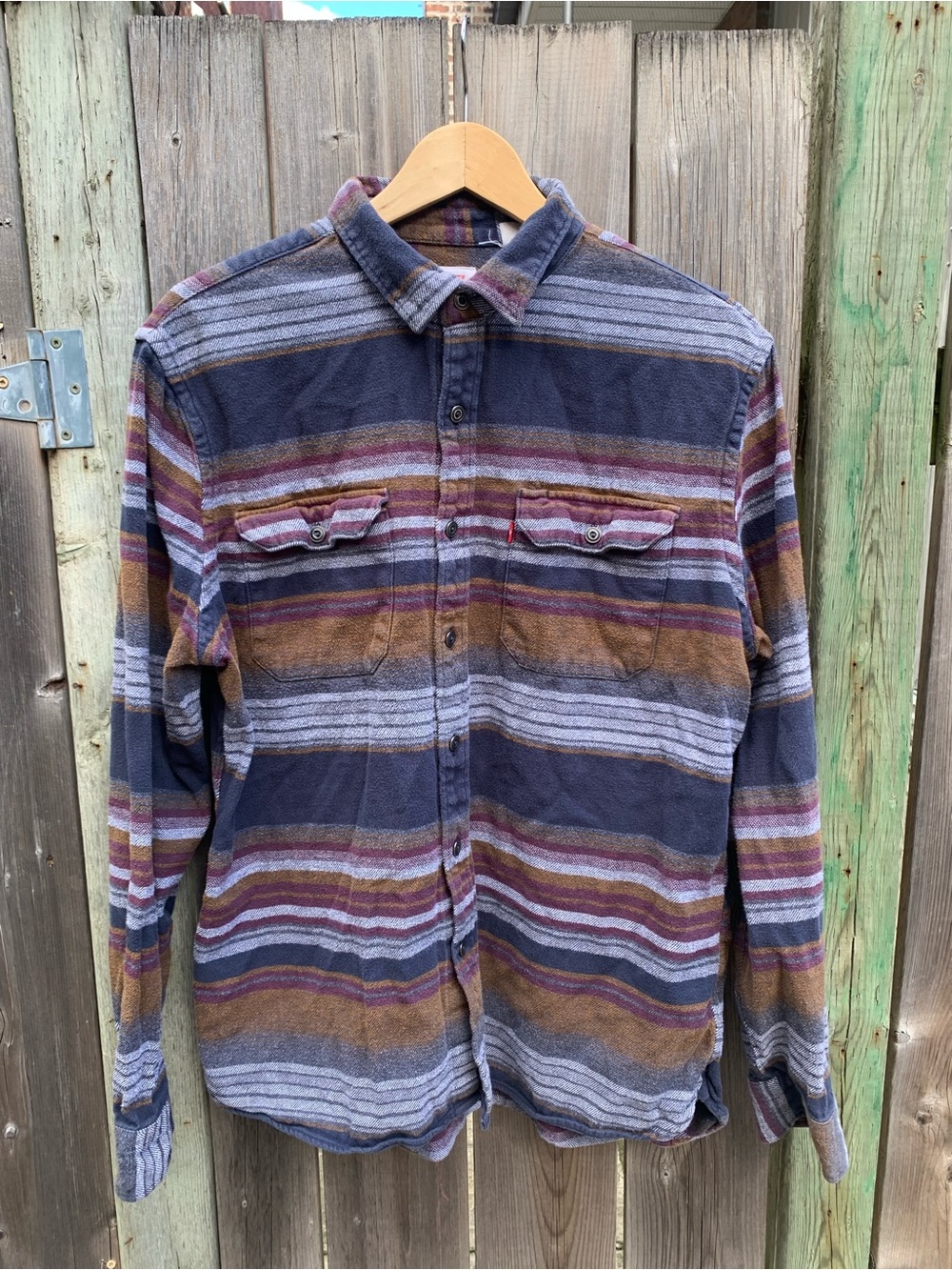 LEVI'S Heavyweight Flannel Striped Earth Tone Boyfriend Oversized Shirt XL